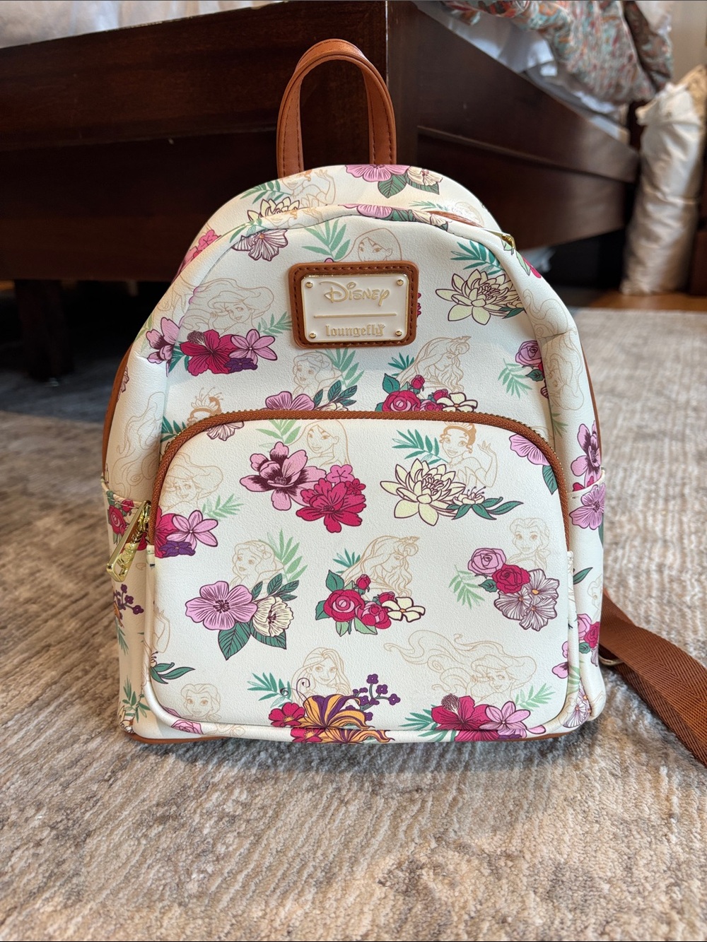 Loungefly Cream Floral Mini Backpack with Pink & Purple Accents